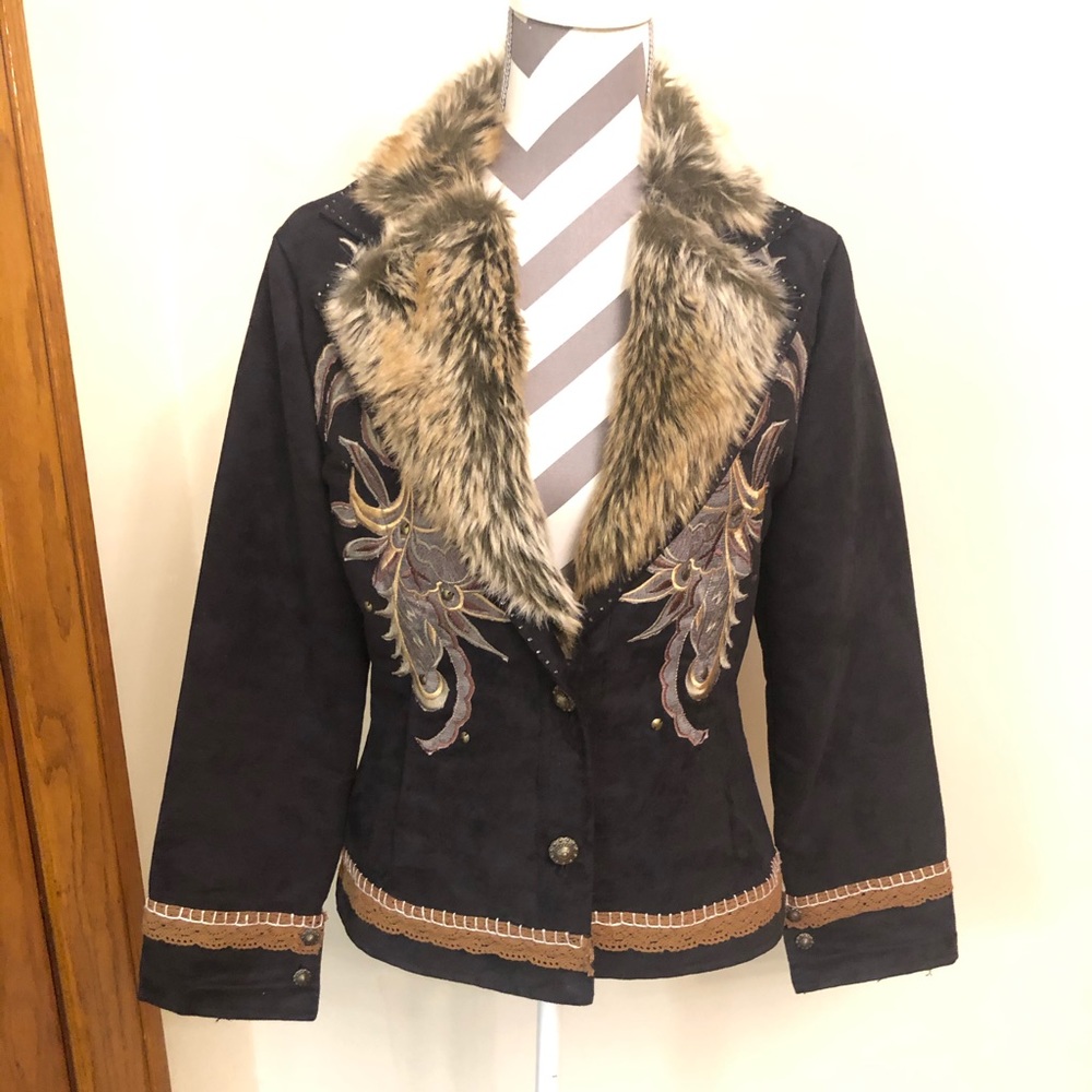 Boho festival faux suede fur blazer jacket